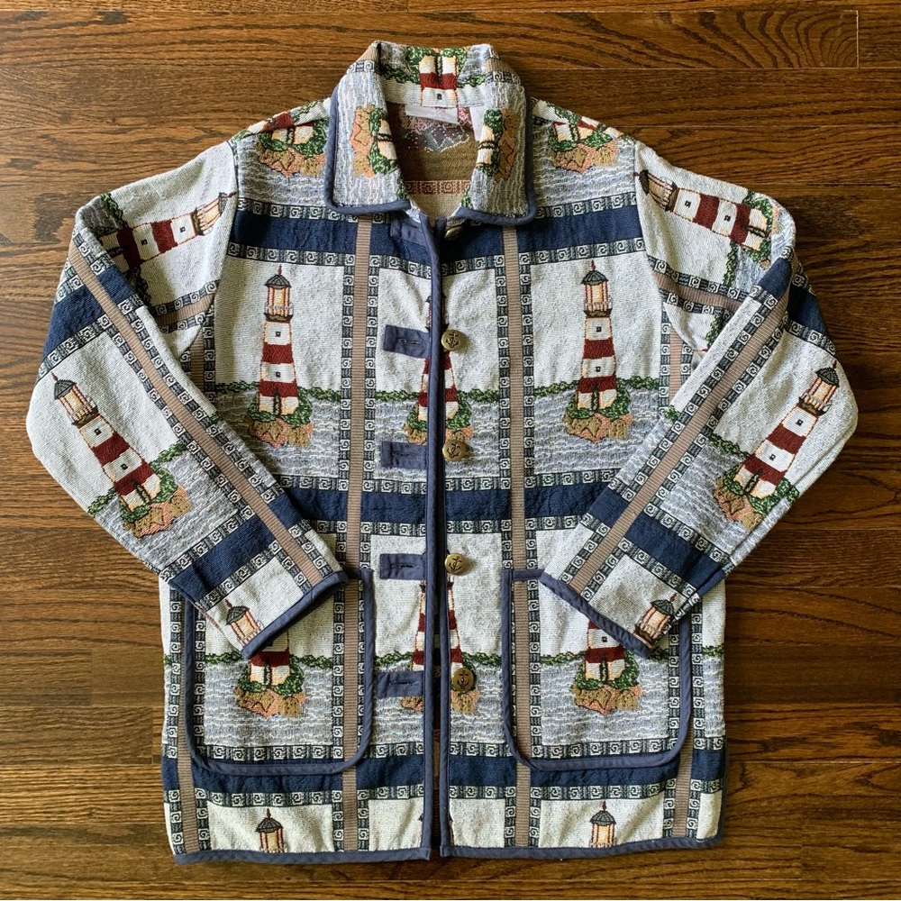 ⚓️ Vintage 90s Lighthouse Tapestry Jacket